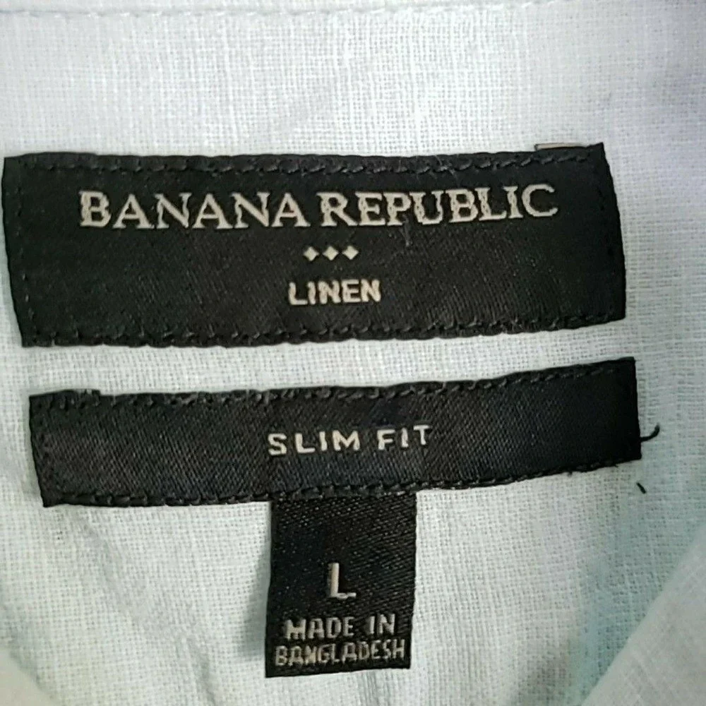 Banana Republic Shirt Mens Large Blue Linen Short Sleeve Button Up Slim Fit